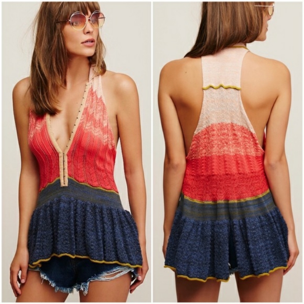 Free People Crochet Peplum Hook & Eye Vest small